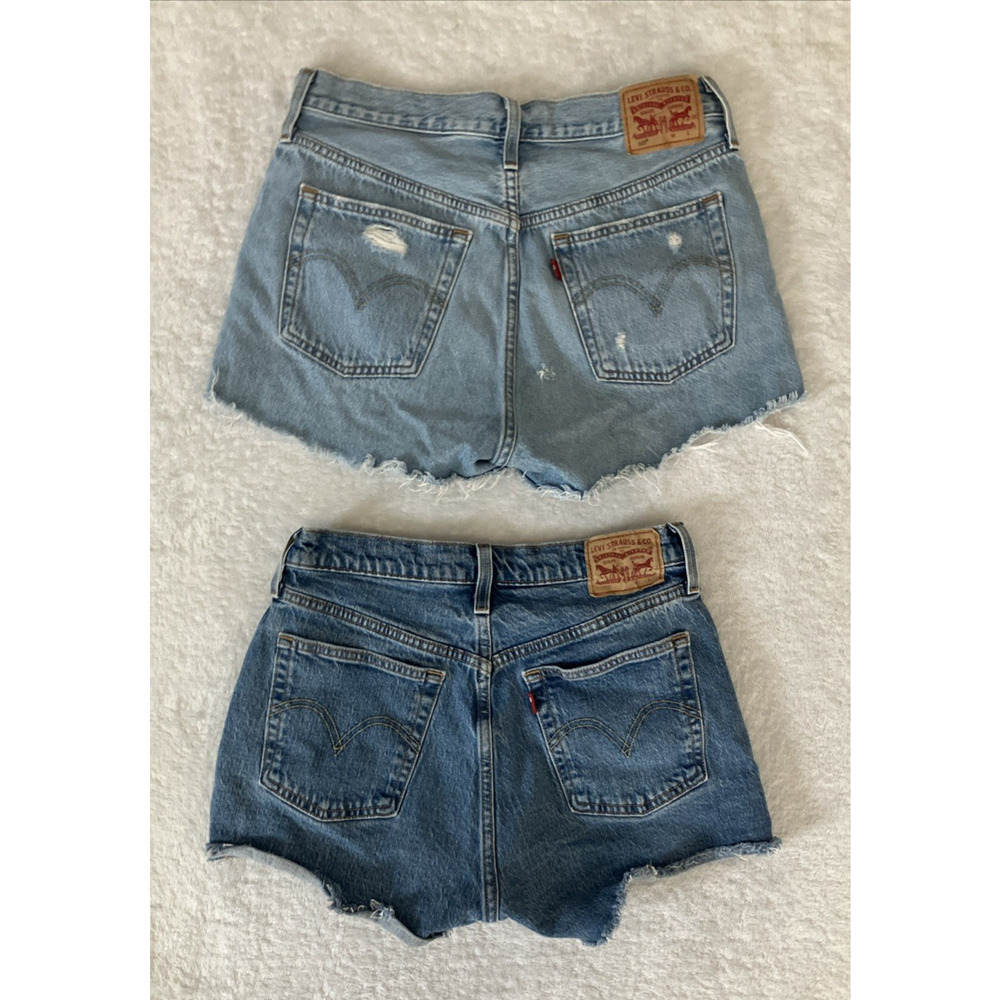 LOT 2 Levis 501 Woman’s Button Fly Jean Shorts Distressed Boho Festival Size W28